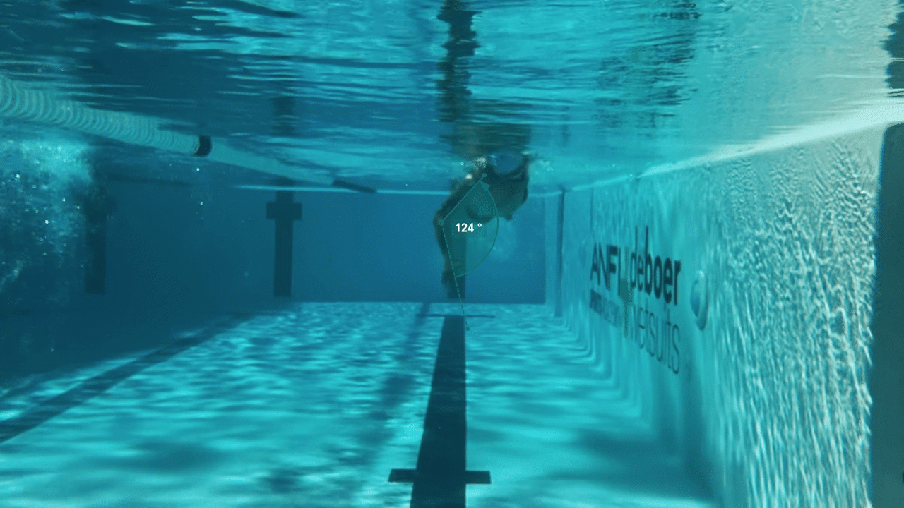 Swimmer's elbow angle being analysed during training camp session